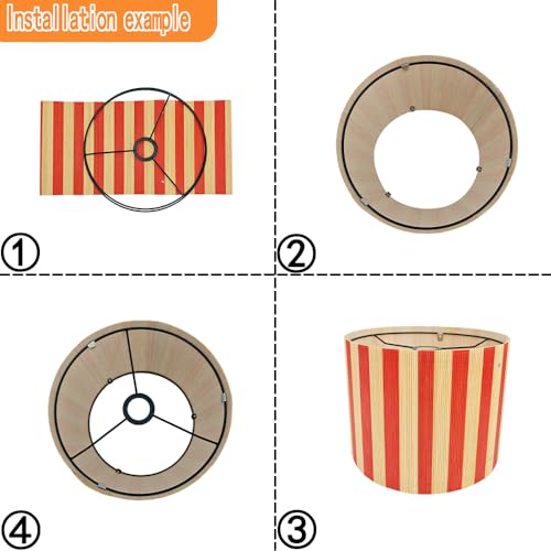 Image of bamboo lamp shade modern decorative red stripe groovy unique Lamp Replacement Accessories E27 size 30x23cm (red)