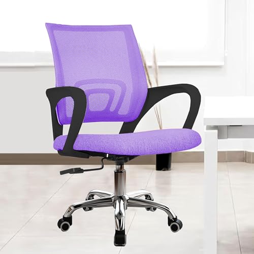 Image of Casa Copenhagen Mesh Mid Back Office /Study /Computer /Revolving /Desk Chair for Work from Home -Metal Base, Height Adjustable Seat - Dark Purple & Black Handle
