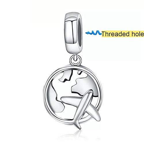 Airplane Dangle Charm 925 Sterling Silver Travel Beads Plane Charm fit Women Bracelets （Threaded hole）2