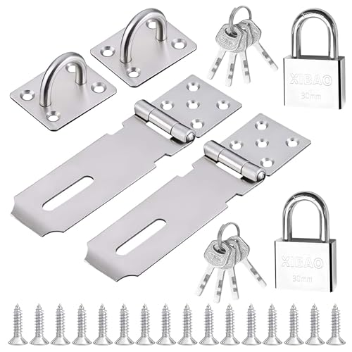 Chiavistello con Lucchetto,4 Pezzi Lucchetto Chiusura Hasp in Acciaio Inox,30 mm Lucchetto con 8 Chiave,Chiavistello Porta con Lucchetto a Viti per Armadi,Cassetto e Cancello