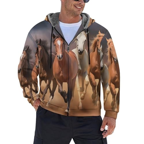 Sweat à capuche en polaire d'hiver homme idéal pour le plein air avec motif chevaux du désert