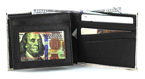 Li Vegan Leather Wallet for Men - Bifold Wallet with top-flap 2 ID Windows, 7 cards, 2 inner slots & 2 cash compartments - 100 Dollar Bill Print Slim Billfold Men's Wallet with Gift Box4