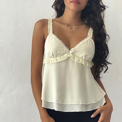 Y2k Crop Tank Top Women Sexy Sleeveless Going Out Camisole Spaghetti Strap Lace Low V Neck Halter Backless Cami - Image 3