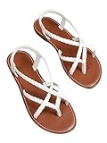 Verdusa Women's Flat Sandals Strappy Dressy Ankle Strap Casual Summer Thong Sandals for Beach White 8