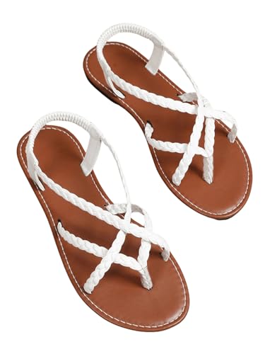 Image of Verdusa Women's Flat Sandals Strappy Dressy Ankle Strap Casual Summer Thong Sandals for Beach