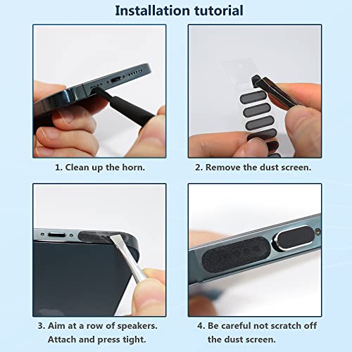 Phone Speaker Dustproof Stickers Protector, Mesh Speaker Anti Dust Adhesive Cover, Included Anti Dust Plug, Phone Port Cleaning Brush And Tweezer Compatible With Iphone 13, 12 Pro Max, 11 (Black) #TOP6