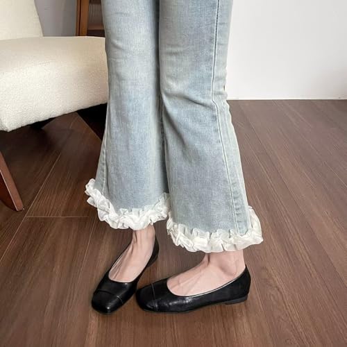 ChaiRong Zhou Women Square Toe Pu Leather Flats Slip on Casual Dress Office Driving Shoes4