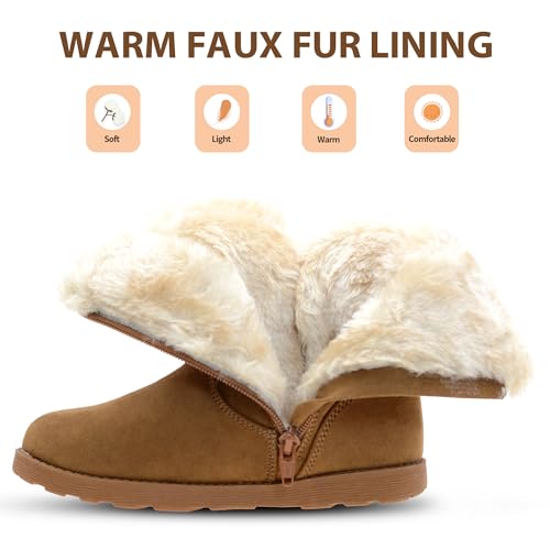 LseLom Girls Snow Boots Warm Faux Fur Lined Winter Boots with Non-Slip Sole Waterproof Cute Lightweight Ankle Bootie for Toddler/Little Big Kids3