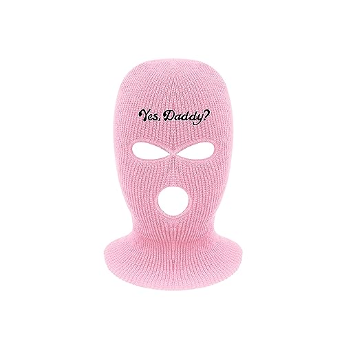Ski Mask 3 Hole Ski Mask Yes Daddy Balaclava Winter Full Face Cover Knit Beanie for Men Women (One Size Pink)