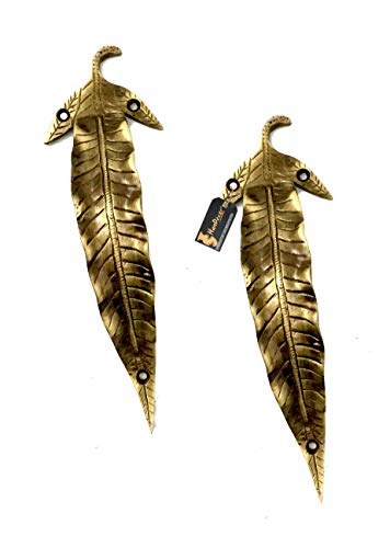 Image of Two Moustaches 7 Inches Leaf Design Brass Door Handle Pair, Brass Pull Handles, Main Door Handle Pairs, Standard, Pack of 2