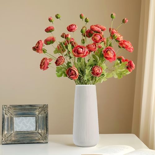 Image of Ceramic Vase for Flower, Pampas Grass Vase, 7.8''H Ribbed Decor Vase, White
