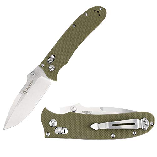 GANZO D704-GR Pocket Folding Knife D2 Steel Flip Blade Anti-Slip G10 Handle with Clip Hunting Gear Fishing Camping Folder Outdoor EDC Knife (Green)