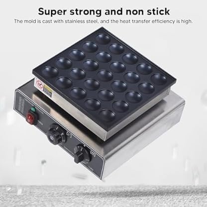 Pancake Maschine Commercial, Elektrischer Poffertjes Maker mit 25 Löcher Gusseisen Pfannkuchenautomat Mini Pfannkuchen Waffeleisen Maschine mit Antihaftbeschichtung (EU-Stecker – Bild 3
