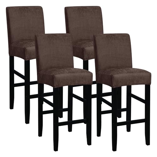 FORCHEER Bar Stool Chair Cover with Backs Set of 4 Leather Looking Barstool Slipcover for Short Back Counter Chairs Removable Washable (4PC,Coffee)