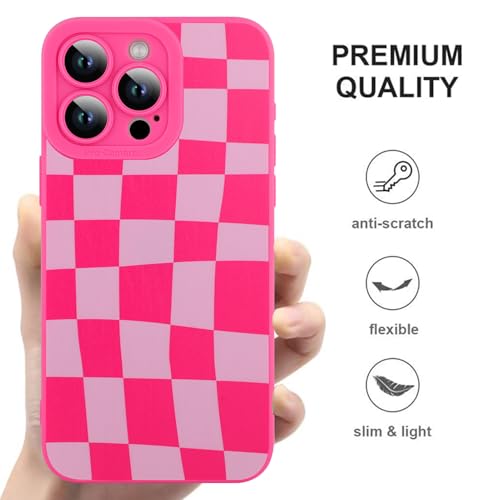 Image of ZIYE for iPhone 15 Pro Max Case Hot Pink Grids Plaid Checkerboard Pattern