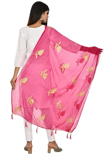 Image of YOUTHQUAKE Women's Golden Patti Work Embroidered Chiffon Dupatta for Womens & Girls With Latkan