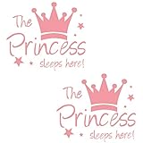 Kukiwhy 2 Pcs Wall Sticker Princess Sleep Here 13.4 Inch Little Crown Star Art Quotes Wall Decal Decor for Living Room Bedroom