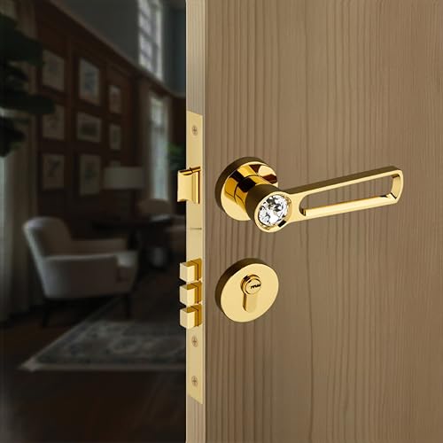 Image of Nice Mortise Door Handle Lock Set /Premium Zinc Alloy Door Handle with Locks /Heavy-Duty Main Door Handle with Lock for Home, Office & Hotel Doors - 3 Years Warranty (PVD Gold)
