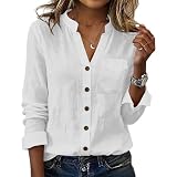 Camicetta Lino Donna Camicie a Maniche Corte Camicetta in Lino Cotone Elegante Blusa Maglietta Scollo a V Top con Bottoni Moda Casual T Shirt Tinta Unita Classico Larghi Traspirante Vacanze Mare