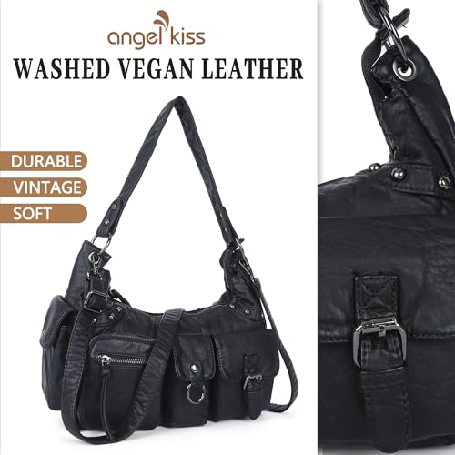 Angel Kiss Hobo Bag for Women Soft Vegan Leather Shoulder Handbag Multi-Pocket Tote Crossbody Bag, Removable Strap4