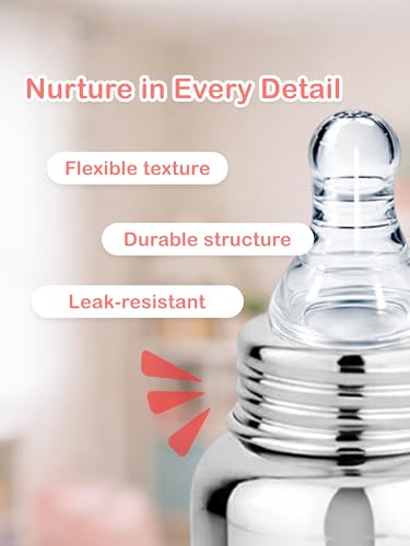 Image of Kidbea Steel Feeding Bottle 250ml for Newborns with Extra 3 Silicon Nipples | BPA Free, Food Grade, Leakproof | Safe & Durable Baby Milk Feeder