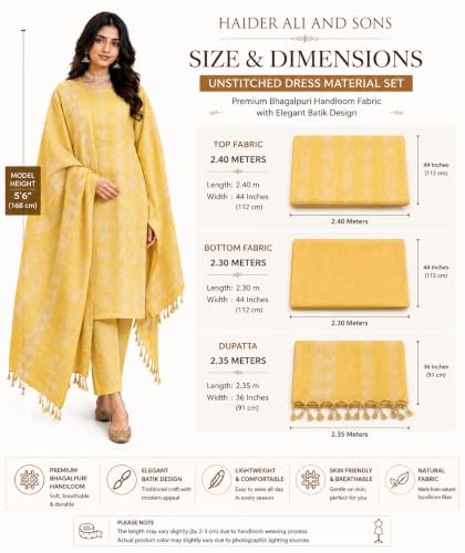 Image of HAIDER ALI AND SONS Handloom Cotton Silk Batik Print Unstitched Dress Material for Women with Dupatta | Bhagalpuri Suit Set | Salwar Suit Material | Festival, Party & Casual Wear
