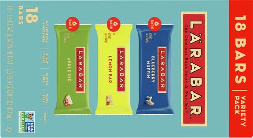 Image of LARABAR Fruit & Nut Bars Variety Pack 18 Count (1.6 oz Each), Blueberry Muffin Lemon Apple Pie, Vegan Gluten Free Dairy Free Plant Based, Granola Snack Bars Breakfast Snacks For Adults (Pack of 4)