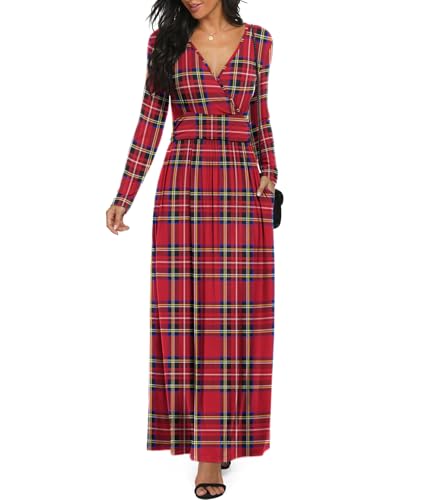 Image of LILBETTER Women Long Sleeve Deep V Neck Loose Plain Long Maxi Casual Dress