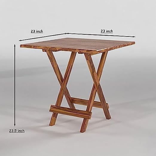 Image of Sheesham Wooden Brown Color Portable Foldable 4 Seater Chair with Table Set Outdoor Balcony Garden Coffee Table Set Furniture with 1 Table and 4 Chairs Set
