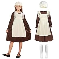 Maryparty Victorian Costume Maid Dress for Girls - Fancy Dress for Halloween, Cosplay, World Book Day (Brown, XL)