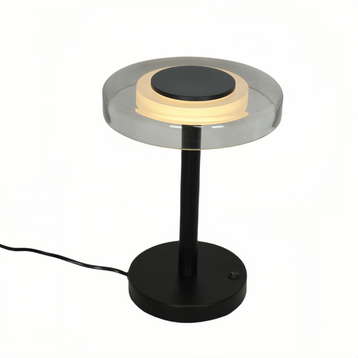 Tischleuchte Volos, Tischlampe Glas LED Wohnzimmer, Schlafzimmer | moderne Nachttischlampe, Schreibtischlampe, Schwarz, Ø 22 cm, Design Dekolampe, mit Kabel, Metallfuß, 30 cm Höhe, Warmweiß