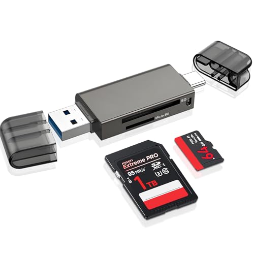 SD Card Reader, 3.0 USB C Card Reader Dual Slots Memory Card Reader Type-C OTG SD Adapter for SDHC/SDXC/MMC/Micro SD, Compatible with iPhone 16/15 Plus Pro Max, MacBook Pro/Air, Chromebook, Galaxy