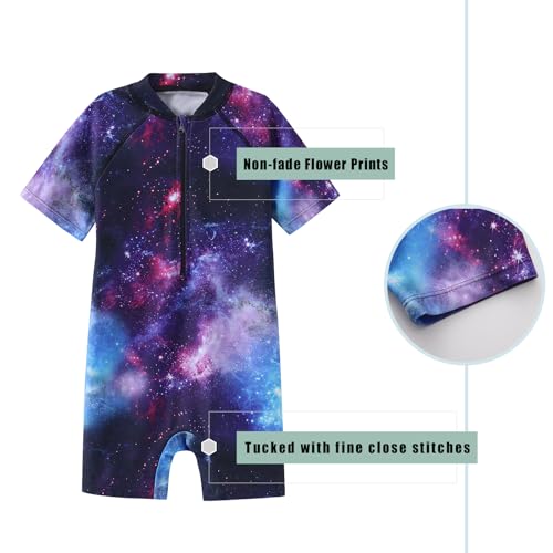 Image of Girls Rash Guard Swimsuits One Piece Bathing Suits for Girls UPF 50+ Sun Protection Short Sleeve Sunsuits Zipper