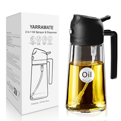 YARRAMATE Premium Spray Huile Cuisine, 16 oz/470 ml Vaporisateur Huile d’Olive avec buse de qualité alimentaire, flacon distributeur d'huile d'olive 2 en 1...