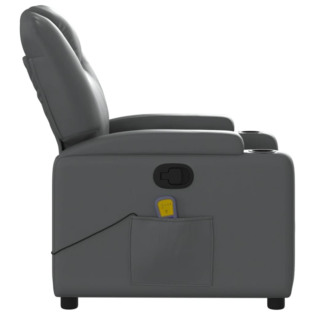 Festnight Sillón Masaje Reclinable Sillón Masaje Eléctrico Sillon Relax Reclinable Sillon Reclinable Manual Sillón Relax de Cuero Sintético, con Prácticos Portavasos y Bolsillo, Gris