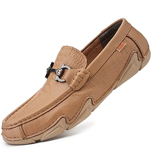 Mens Loafers Moccasins Round Toe Shoes Faux Crocodile Print Leather Flat Heel Flexible Anti-Slip Party Outdoor Slip-on4