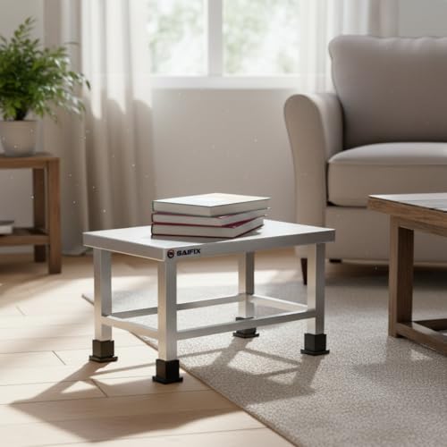 Image of MILAD Stainless Steel Small Stool for Home, Kitchen, and Office - Heavy Duty Sitting & Step Stool for Bathroom, Living Room, and Outdoor Use (33 L x 20 W x 22 H CM's)