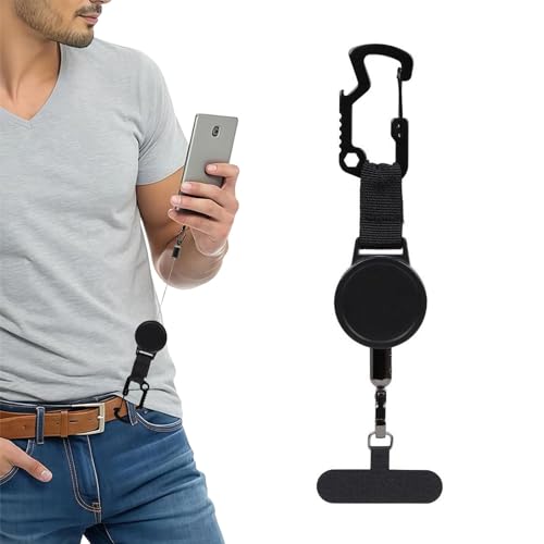 1 unidad de soporte retráctil antirrobo para teléfono con cordón y mosquetón, seguro para teléfonos móviles, ideal para senderismo, ciclismo, pesca y escalada al aire libre.