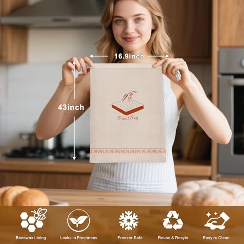 Mosucoirl Beeswax Bread Bags 2 Pack, Reusable Bread Storage Boxes for Homemade Sourdough, Cotton Food Bags Loaf Containers to Keep Fresh Large