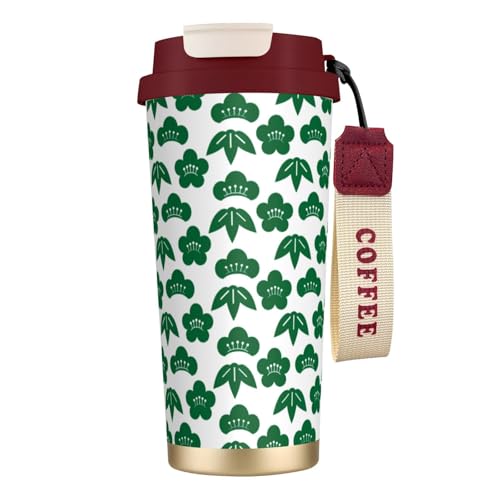 タンブラー 緑色の松竹梅 マグボトル コーヒーカップ 水筒 保温 保冷 ウォーターボトル 蓋付き ストロー付き 直飲み おしゃれ プレゼント