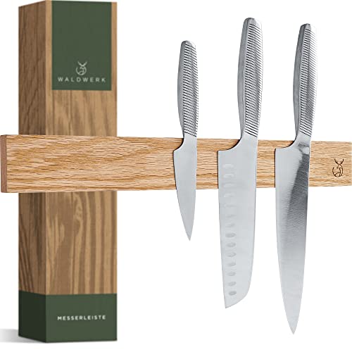 WALDWERK porte couteaux aimanté en bois de chêne (40x5cm) - barre aimantée pour couteaux - aimant couteau mural - support couteaux aimanté - rangement...