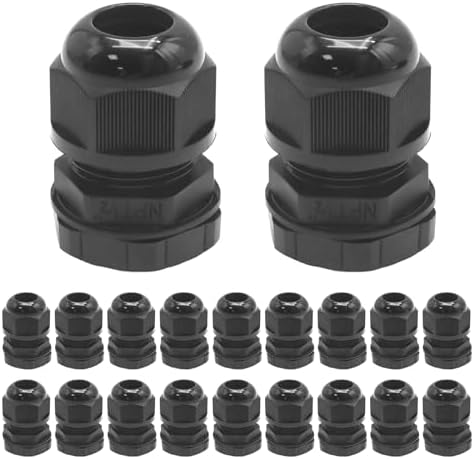 ZUDKSUY 20Pcs 1/2" NPT Cable Glands, Waterproof Strain Relief Cord Connector, Adjustable Strain Relief Cord Connector Grip with Gaskets and Lock Nut for Junction Box Solar Energy