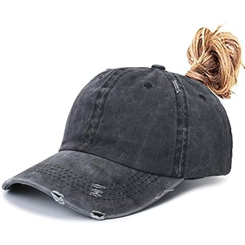 Leotruny Women Washed Cotton High Ponytail Baseball Cap - - One Size Cover