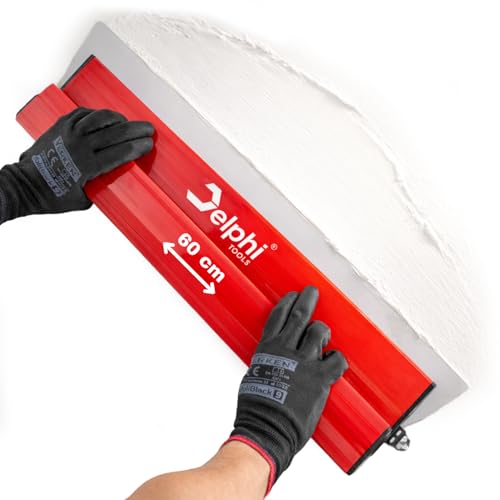 Delphi (40/60/80/100 cm) 0 3 MM Edelstahlklinge Flächenspachtel 60 cm mit ergonomischem Griff zum Glätten von Wänden und Decken sowie Spachtelmasse Gips Farbe Kleber + GRATIS 2 Schleifschwämme