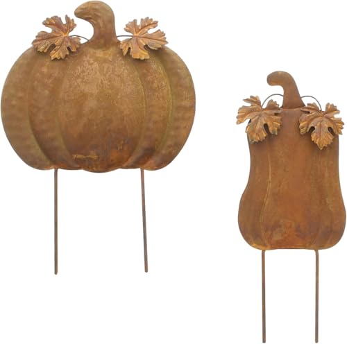 FRANK FLECHTWAREN Herbststecker Kürbis, 2er Set, Metall, Rostoptik...
