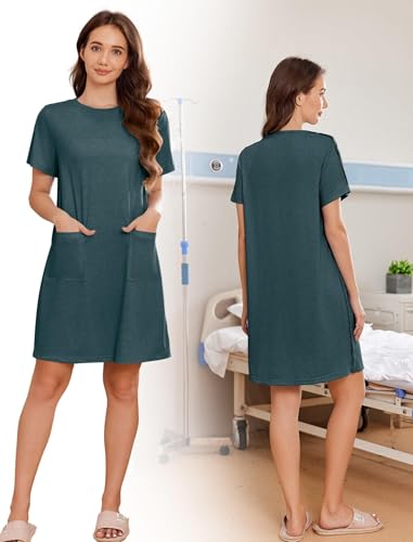 Image of Deyeek Women's Post Shoulder Surgery Hospital Gowns Tear Away Short Sleeve Full Open Side Snap Adaptive Clothing Nightgowns