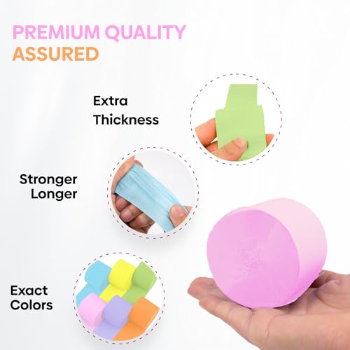 Image of 6 Pastel Streamers, 492ft Pack of Crepe Paper Party Decorations | Each roll is 82 ft long and 1.8 Inch wide ideal for Birthday Party Decor, Baby showers and Easter Celebrations