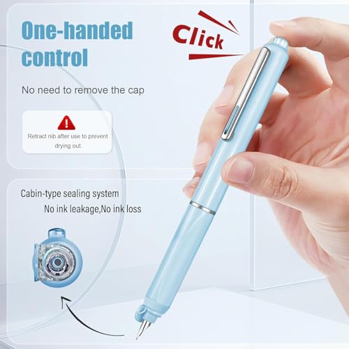 Image of GOLD LEAF 0.38mm Retractable Fountain Pen - Blue Ink, Plastic Body - Leak-Proof Writing Pen with 5 Refill Cartridges Included (light Pink)