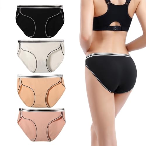Big Girl Panties Basic Functional Cotton Briefs Hipster Panties Comfortable Teen Underwear 4 Pack (10~18yrs)