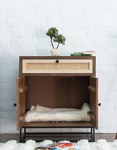 Image of Wooden Sideboard Cabinet for Living Room Kitchen | 4 Door & 4 Drawer Storage Side Board Sheesham Wood (Brown)